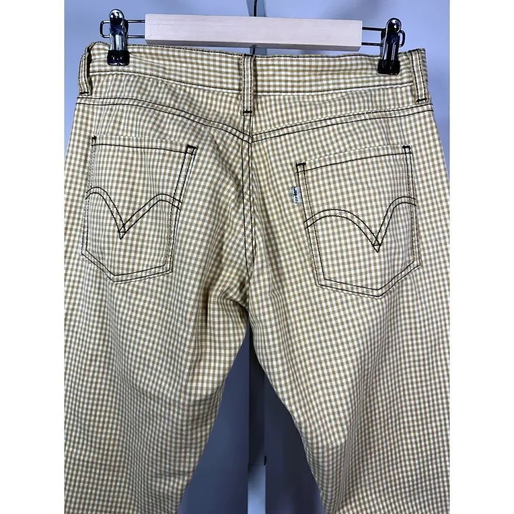 LEVI'S Unisex 511 Cotton Gingham Checker Print Skinny Trouser Jeans Tan Size 30